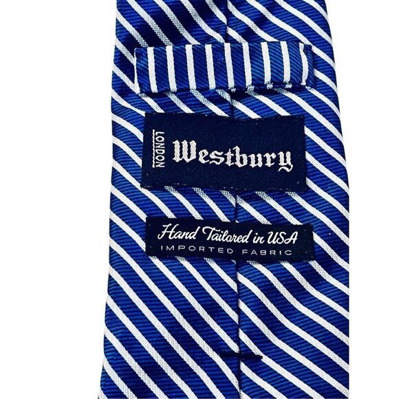 Vintage Westbury London Silk Hand Tailored Blue Stripe 60" x 3.25" Necktie Tie - Picture 3 of 7